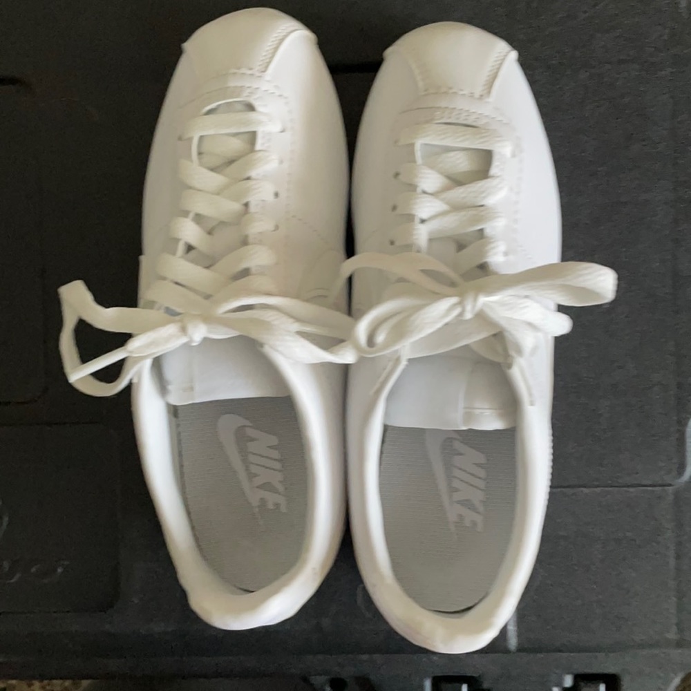 Nike classic all- leather all-white Cortez, never worn. Women’s Size 5.